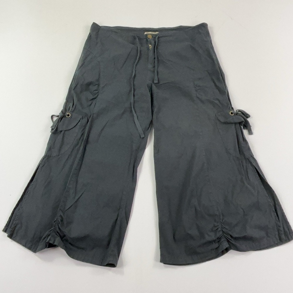 XCVI Capri Pants Womens XL Gray Wide Leg Cargo Ruched Hem Zip Stretch Twill